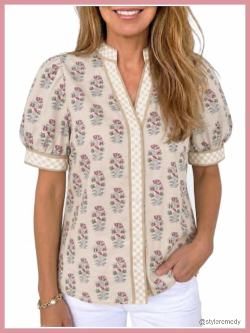 Puff Sleeve Button Down Floral V Neck Blouse
